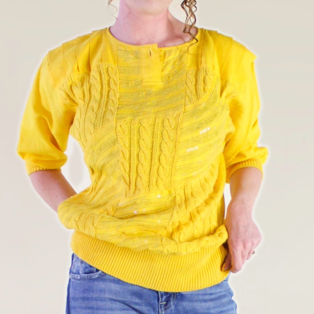 Vintage Lightning Yellow Sweater Top Glam Shirt